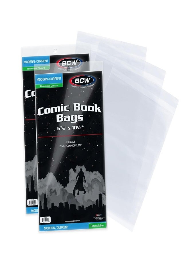 BCW Resealable Current/Modern Comic Bags - 200 ct | Acid-Free Modern Comic Bags for Current Issues | Exterior 6 7/8 x 10 1/2 inches | Crystal Clear Protection for Your Comic Collection - Image 1